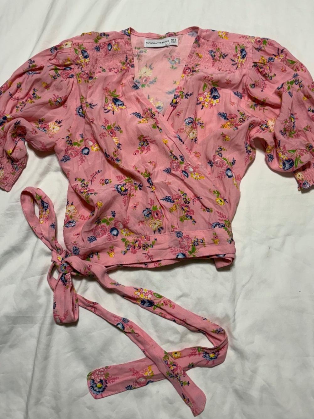 Faithfull The Brand Pink Floral Wrap Top | Size US 8 / L